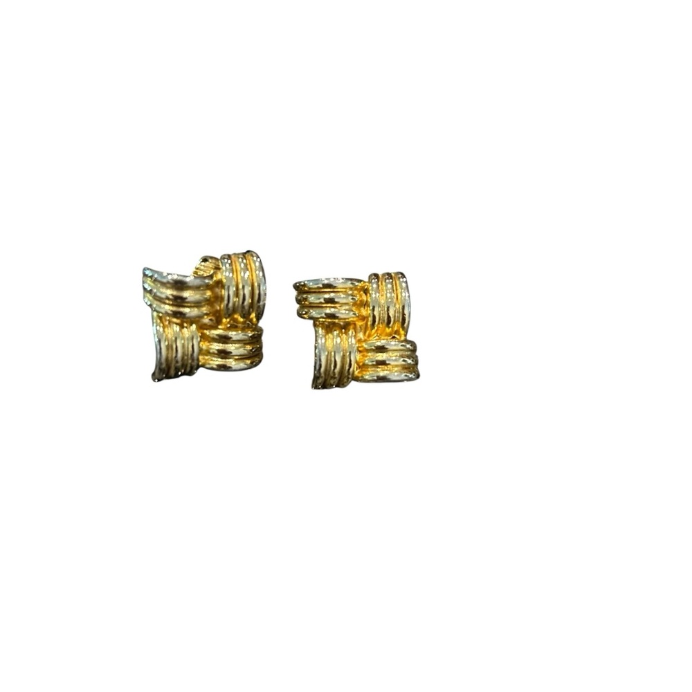 Vintage Gold-Tone Chunky Clip-On Statement Earrings Textured Ribbed Knot